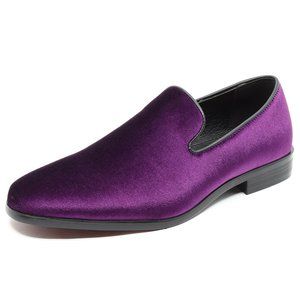 Purple Men's Velvet Designer Classic Smoking Dress Tuxedo Loafers Slip On Shoes